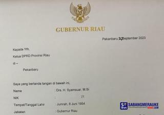 Ini Surat Pengunduran Diri Gubernur Riau Syamsuar, Bertarung Jadi Caleg DPR RI